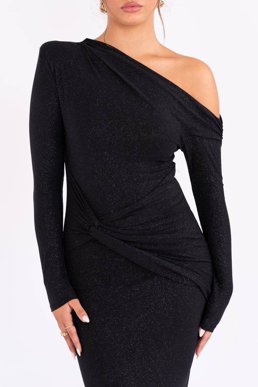Robe Noire Asymétrique Longue à Paillettes – L'éclat des fêtes