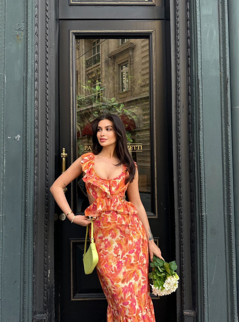Robe longue dos nu bohème - Orange