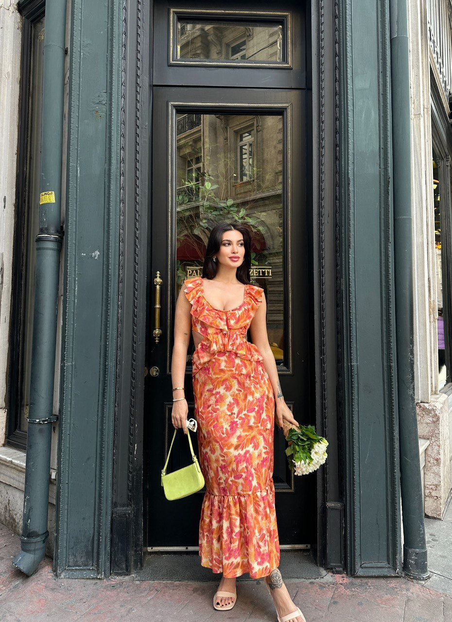 Robe longue dos nu bohème - Orange