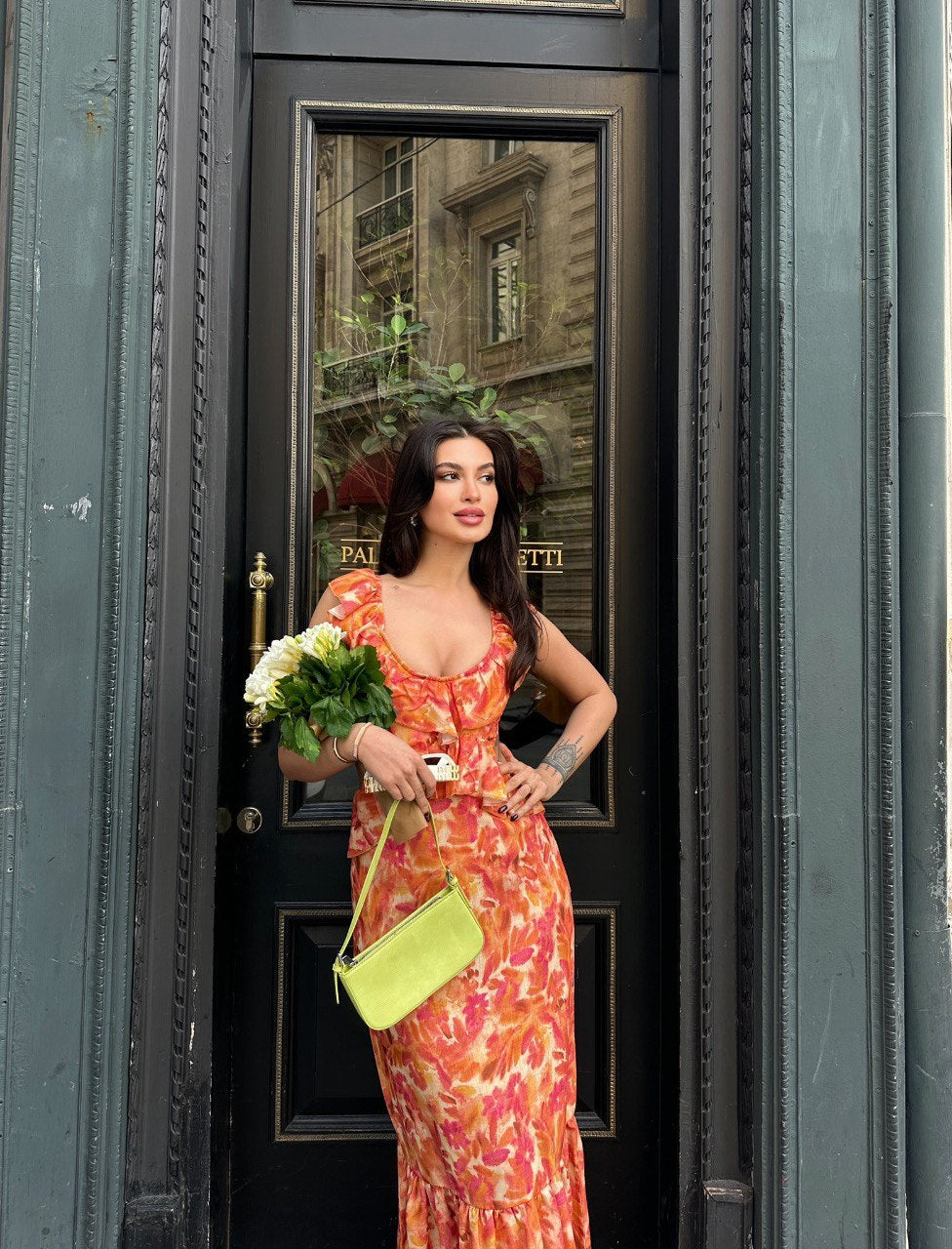 Robe longue dos nu bohème - Orange