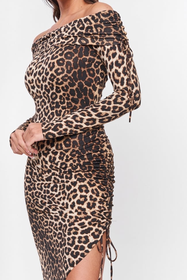 Robe col bateau longue léopard