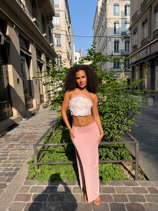 Ensemble rose poudré fleuri & Jupe Longue