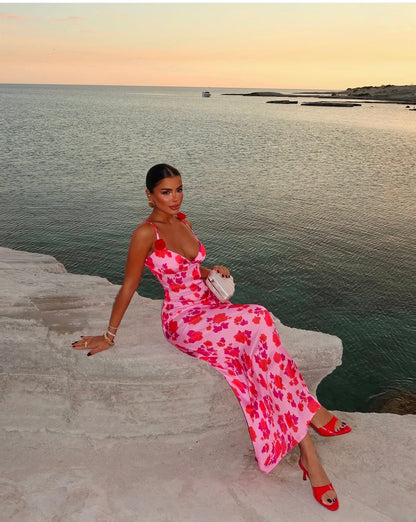 Robe longue satinée à imprimé floral