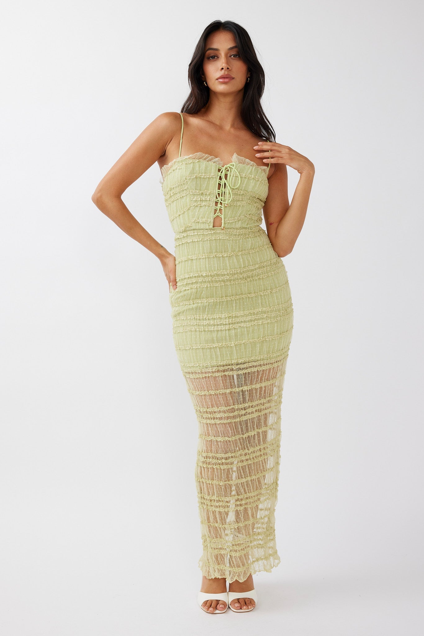 Robe Longue en Dentelle - Vert