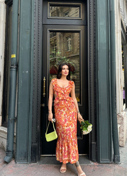 Robe longue dos nu bohème - Orange