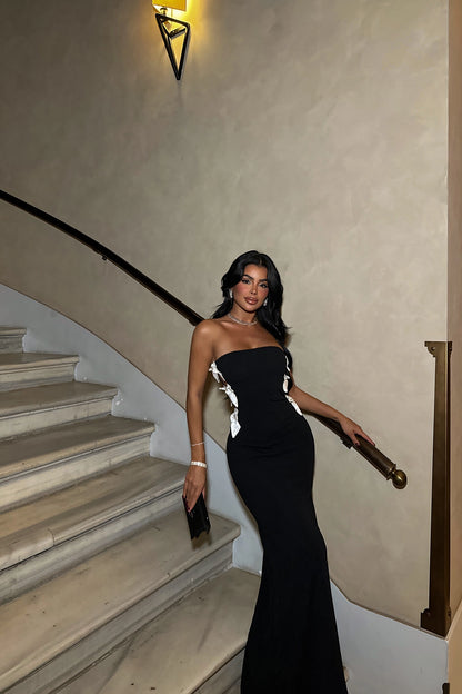Robe Noire Bustier & Nœuds Satinés