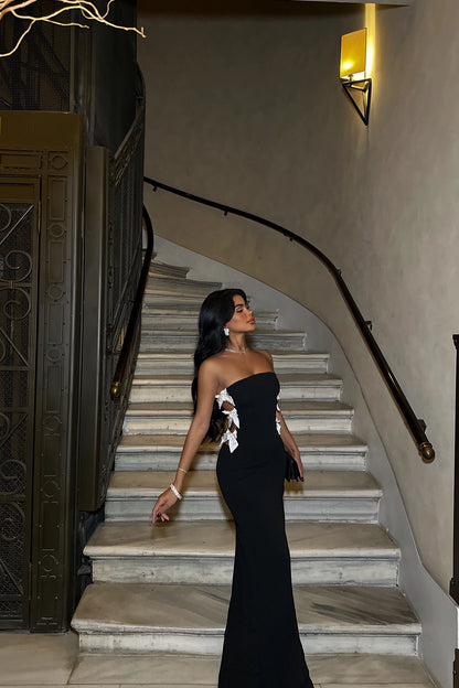 Robe Noire Bustier & Nœuds Satinés