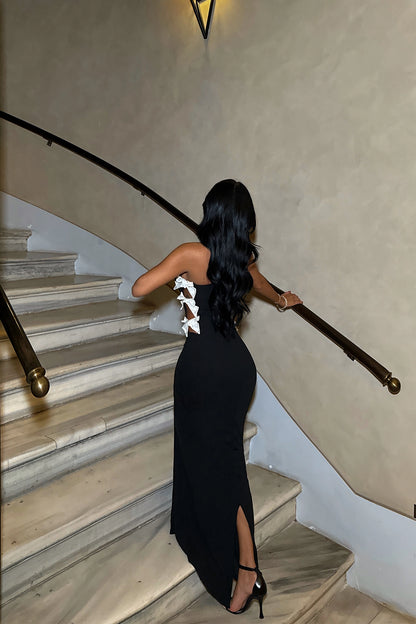 Robe Noire Bustier & Nœuds Satinés